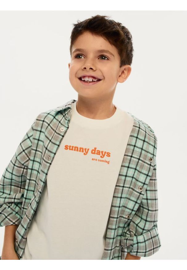 Reserved - Bawełniana koszula w kratę - jasnoturkusowy. Kolor: turkusowy. Materiał: bawełna