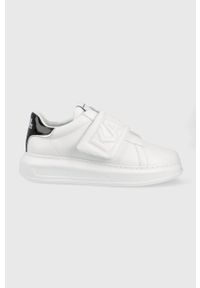 Karl Lagerfeld buty skórzane KAPRI MENS kolor biały. Nosek buta: okrągły. Zapięcie: rzepy. Kolor: biały. Materiał: skóra. Obcas: na obcasie. Wysokość obcasa: niski