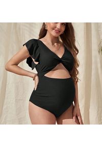 Intica - Strój kąpielowy ciążowy z falbanką na plażę i basen Britani. Kolekcja: moda ciążowa. Kolor: czarny. Materiał: materiał #2