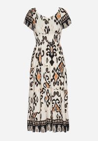 Born2be - Jasnobeżowa Wiskozowa Sukienka z Geometrycznym Wzorem Cleanna. Okazja: na spacer, na co dzień. Kolor: beżowy. Materiał: wiskoza. Wzór: geometria. Typ sukienki: proste. Styl: casual, elegancki #3