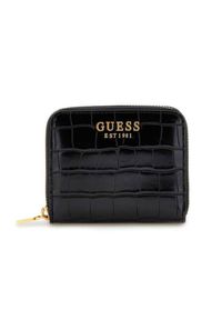 Guess - GUESS Mały czarny portfel Laurel SLG Small Zip Around. Kolor: czarny. Materiał: skóra