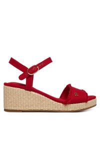 TOMMY HILFIGER - Tommy Hilfiger Sandały Mid Woven Wedge Espad Fringe FW0FW09470 Czerwony. Kolor: czerwony. Materiał: materiał #1