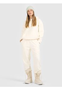 4f - 4F Spodnie dresowe polarowe damskie - białe L. Kolor: biały. Materiał: polar, dresówka. Sport: turystyka piesza #1