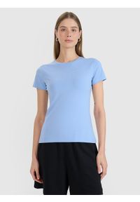 4f - 4F T-shirt slim z nadrukiem damski - granatowy XL. Okazja: na co dzień. Kolor: niebieski. Materiał: dzianina, bawełna, jersey, materiał, elastan. Wzór: nadruk. Styl: klasyczny, sportowy, casual