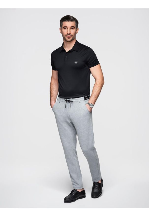 Ombre Clothing - Dzianinowe spodnie męskie z gumką w pasie - jasnoszare V1 - Rozmiar: XL. Kolor: szary. Materiał: dzianina