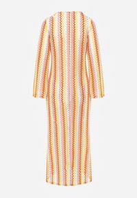 Renee - Pomarańczowa Sukienka Dopasowana w Stylu Boho z Plecionego Materiału w Paski Nasehle. Okazja: na co dzień, na plażę. Kolor: pomarańczowy. Materiał: materiał. Długość rękawa: długi rękaw. Wzór: paski. Typ sukienki: dopasowane. Styl: boho #7