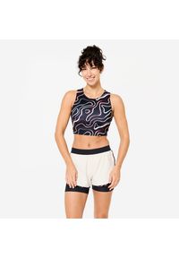DOMYOS - Koszulka fitness damska Domyos bez rękawów crop top. Kolor: czarny. Materiał: poliester, elastan, materiał. Długość rękawa: bez rękawów. Sport: fitness