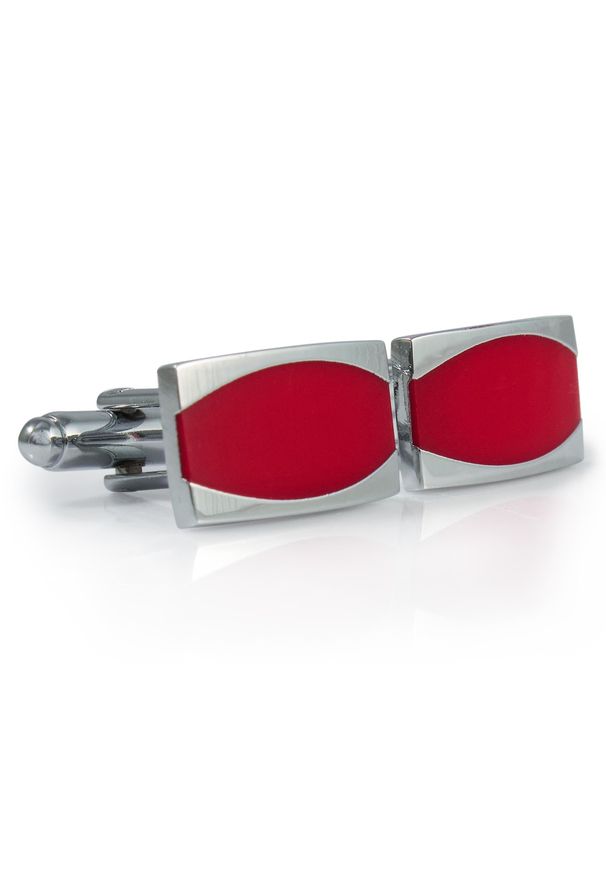 Modini - Prostokątne srebrno-czerwone spinki do mankietów N144. Kolor: srebrny, wielokolorowy, czerwony
