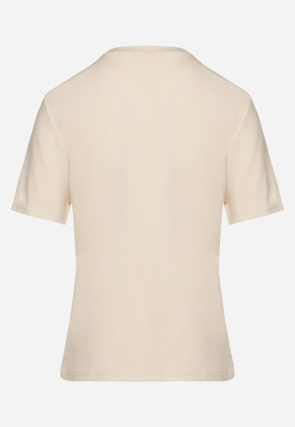 Born2be - Beżowy Wiskozowy T-shirt w Klasycznym Stylu Arivoria. Okazja: na co dzień. Kolor: beżowy. Materiał: wiskoza. Wzór: bez wzorów, aplikacja. Styl: klasyczny