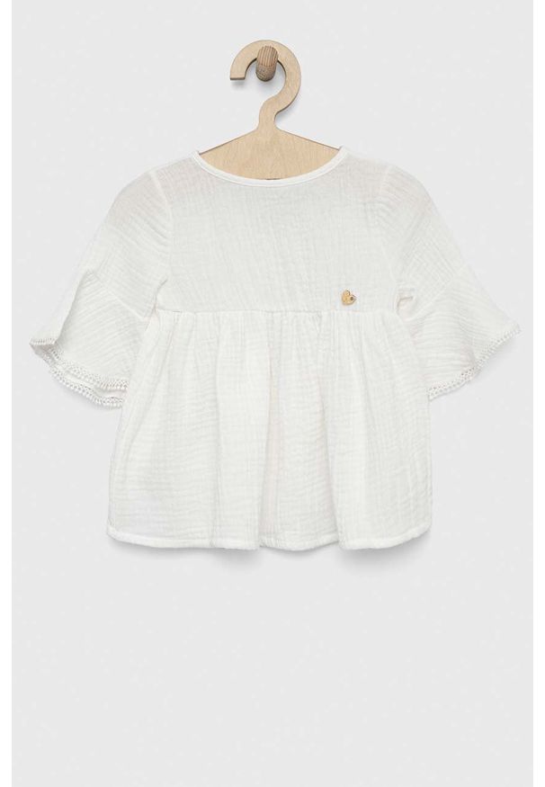 Jamiks sukienka bawełniana niemowlęca kolor biały mini rozkloszowana. Kolor: biały. Materiał: bawełna. Typ sukienki: rozkloszowane. Długość: mini