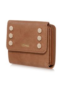 Ochnik - Brązowy skórzany portfel damski z nitami. Kolor: brązowy. Materiał: skóra #3
