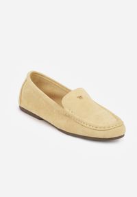 Born2be - Żółte Mokasyny VICES ze Skórzaną Wkładką i Metalową Ozdobą Aquilin. Nosek buta: okrągły. Kolor: żółty. Materiał: skóra. Wzór: aplikacja. Obcas: na obcasie. Styl: klasyczny. Wysokość obcasa: niski #6