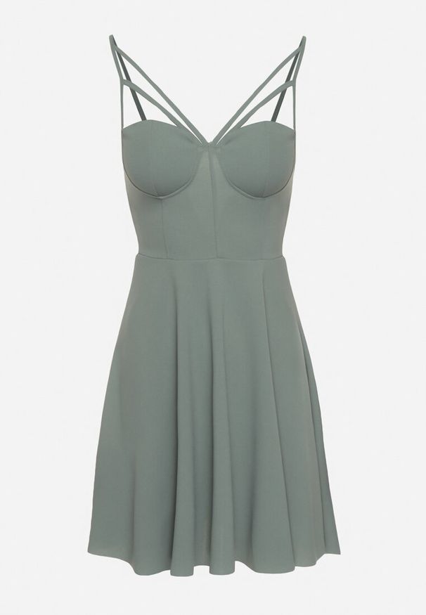 Born2be - Miętowa Rozkloszowana Gorsetowa Sukienka na Ramiączkach z Usztywnianymi Miseczkami Brindia. Okazja: na co dzień, na imprezę. Typ kołnierza: dekolt gorset. Kolor: miętowy. Materiał: jeans. Długość rękawa: na ramiączkach. Sezon: lato. Typ sukienki: gorsetowe. Styl: casual, klasyczny, wizytowy