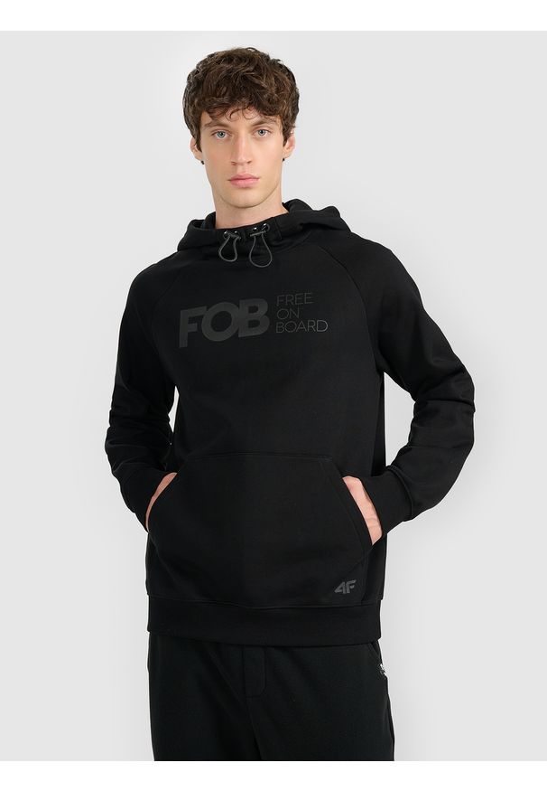 4f - 4F Bluza dresowa nierozpinana z kapturem męska - czarna XXL. Okazja: na co dzień. Typ kołnierza: kaptur. Kolor: czarny. Materiał: dresówka. Styl: casual