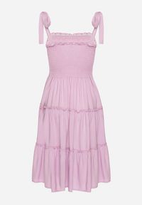 Born2be - Fioletowa Rozkloszowana Sukienka z Wiskozą na Wiązanych Ramiączkach Aralisse. Okazja: na co dzień. Typ kołnierza: dekolt kwadratowy. Kolor: fioletowy. Materiał: wiskoza. Długość rękawa: na ramiączkach. Typ sukienki: rozkloszowane. Styl: klasyczny, casual #5