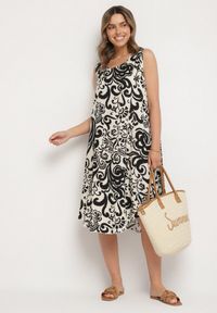 Born2be - Czarna Bawełniana Sukienka ze Wzorem Paisley Zirelia. Okazja: na co dzień. Typ kołnierza: dekolt w serek. Kolor: czarny. Materiał: bawełna. Wzór: paisley. Sezon: lato. Styl: casual #2