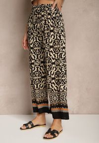 Renee - Czarne Szerokie Spodnie Culottes z Bawełny w Ornamentalny Print Lisanella. Okazja: na co dzień, na spacer. Kolor: czarny. Materiał: bawełna. Wzór: nadruk. Styl: casual, elegancki #3