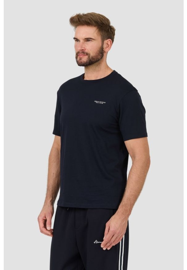 Armani Exchange - ARMANI EXCHANGE Granatowy męski t-shirt, Rozmiar S. Kolor: niebieski