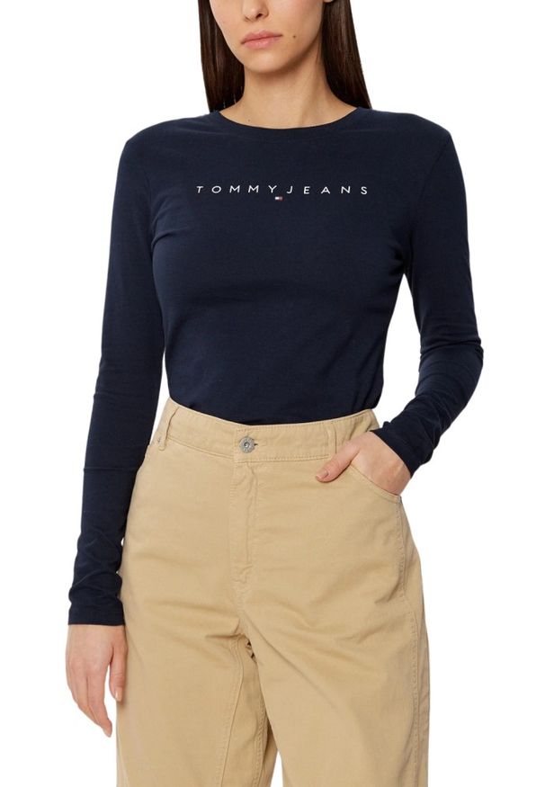Tommy Jeans - TOMMY JEANS Granatowy damski longsleeve. Kolor: niebieski. Długość rękawa: długi rękaw