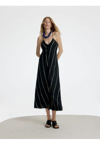 Reserved - Sukienka mini z dodatkiem lnu - czarny. Kolor: czarny. Materiał: len. Typ sukienki: proste. Długość: mini #1