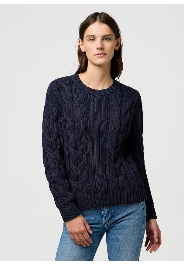 Wrangler - DAMSKI SWETER WRANGLER CABLE KNIT CREW DARK NAVY 112370798