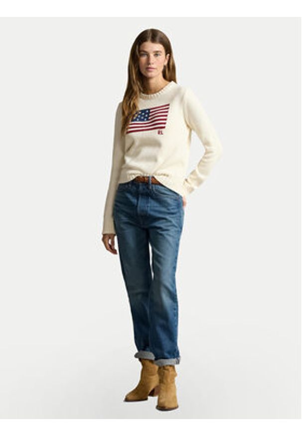 Polo Ralph Lauren Sweter 211896939002 Beżowy Straight Fit. Typ kołnierza: polo. Kolor: beżowy. Materiał: bawełna