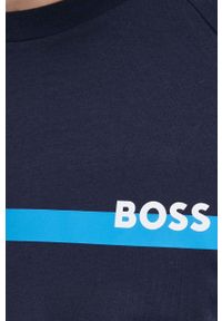 BOSS - Boss bluza bawełniana kolor granatowy z nadrukiem. Okazja: na co dzień. Kolor: niebieski. Materiał: bawełna. Długość rękawa: raglanowy rękaw. Wzór: nadruk. Styl: casual