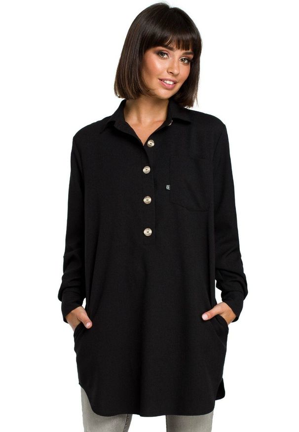 BE - Koszulowa tunika oversize z lnem. Materiał: len. Sezon: lato. Typ sukienki: oversize, koszulowe