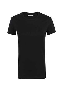 MONCLER - Czarny t-shirt z bawełny. Kolor: czarny. Materiał: bawełna. Wzór: aplikacja