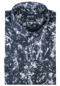 Męska Koszula, Długi Rękaw, Prosty Krój - Rigon - Granat. Kolor: niebieski. Materiał: elastan, bawełna. Długość rękawa: długi rękaw. Długość: długie. Styl: klasyczny, wizytowy #3