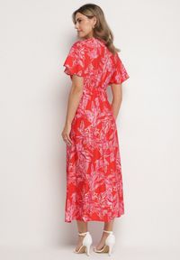 Born2be - Czerwona Sukienka z Wiskozy w Abstrakcyjny Wzór Lunalisa. Okazja: na co dzień. Kolor: czerwony. Materiał: wiskoza. Styl: casual, elegancki, klasyczny #7