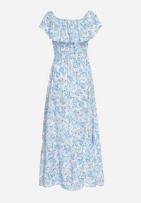 Born2be - Niebieska Sukienka Hiszpanka z Bawełną w Kwiaty Mreova. Okazja: na co dzień. Typ kołnierza: dekolt hiszpanka. Kolor: niebieski. Materiał: bawełna. Wzór: kwiaty. Styl: klasyczny, casual, elegancki #3