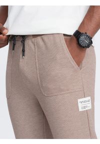 Ombre Clothing - Męskie spodnie dresowe ze strukturalnej dzianiny - kawowe V2 OM-PASK-0211 - XXL. Materiał: dzianina, dresówka. Wzór: aplikacja, melanż, ze splotem. Styl: elegancki #8