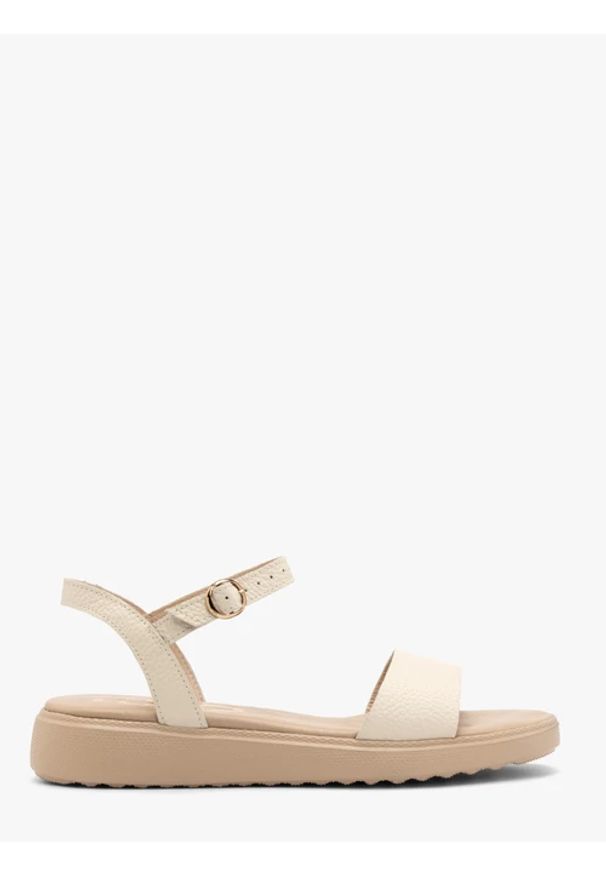 Ryłko - Kremowe sandały damskie. Okazja: na co dzień. Zapięcie: sprzączka. Kolor: beżowy. Materiał: skóra. Styl: klasyczny, casual, street, elegancki