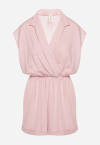 Born2be - Różowy Kombinezon z Krótkimi Nogawkami i Kopertowym Dekoltem z Wiskozy Polisse. Kolor: różowy. Materiał: wiskoza. Długość: krótkie. Sezon: wiosna, lato #4