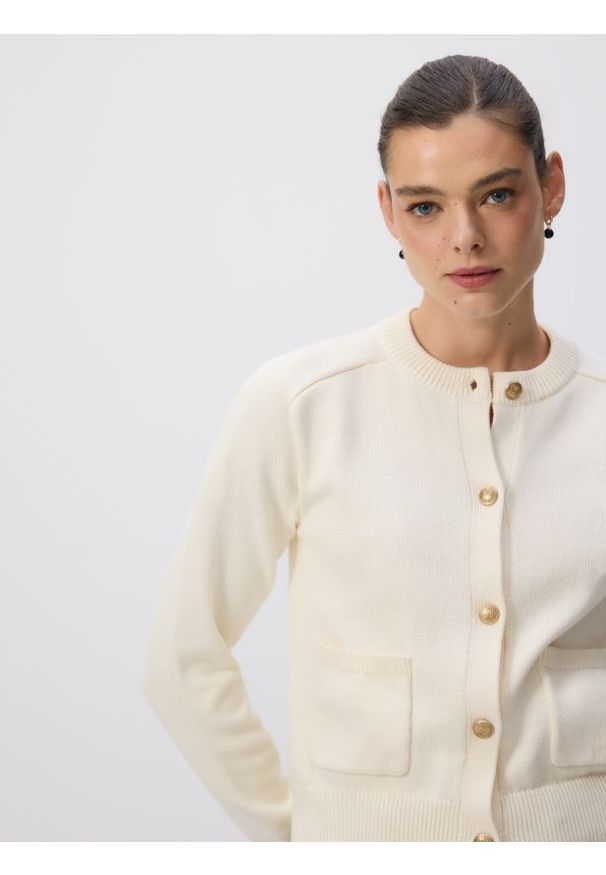 Reserved - Bawełniany kardigan - złamana biel. Materiał: bawełna