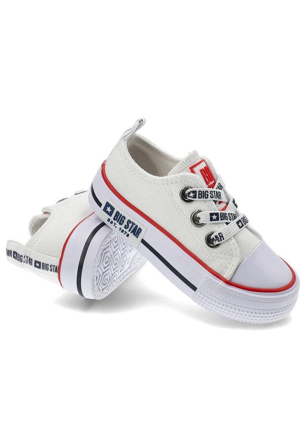 Big-Star - Białe Trampki Big Star Materiałowe Dziecięce Buty Wsuwane. Okazja: na co dzień. Zapięcie: bez zapięcia. Kolor: biały. Materiał: materiał. Szerokość cholewki: normalna. Wzór: aplikacja. Styl: casual, elegancki, sportowy