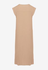 Born2be - Beżowa Plisowana Sukienka Mavence. Okazja: na co dzień. Kolor: brązowy. Wzór: nadruk. Styl: casual, klasyczny #3