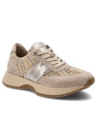 Sneakersy damskie Vinceza, cholewka z połączenia skóry naturalnej zamszowej metaliczne wstawki i klasyczne wiązanie, khaki, 99200. Okazja: na co dzień. Zapięcie: sznurówki. Kolor: szary. Materiał: skóra, zamsz. Szerokość cholewki: normalna. Wzór: aplikacja. Sport: turystyka piesza #1