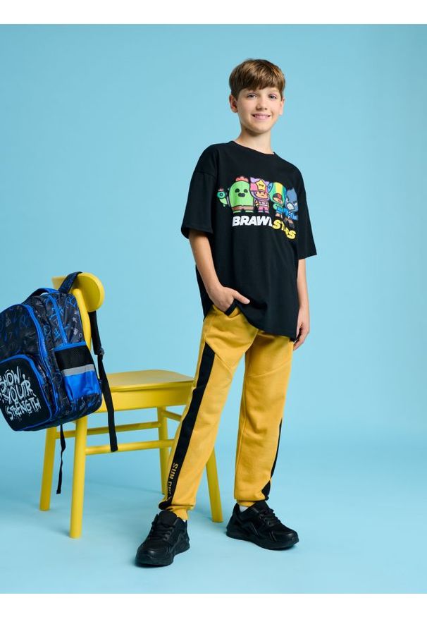 Sinsay - Spodnie dresowe - żółty. Kolor: żółty. Materiał: dresówka. Długość: długie. Wzór: napisy