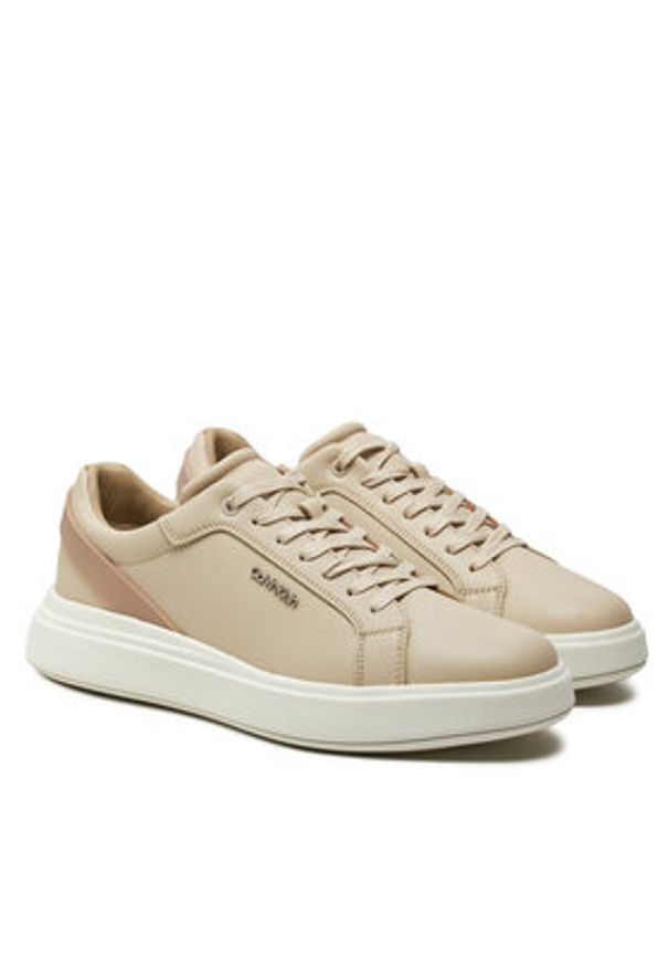 Calvin Klein Sneakersy Low Top Lace Up W/ Stripe HM0HM01494 Beżowy. Kolor: beżowy. Materiał: skóra