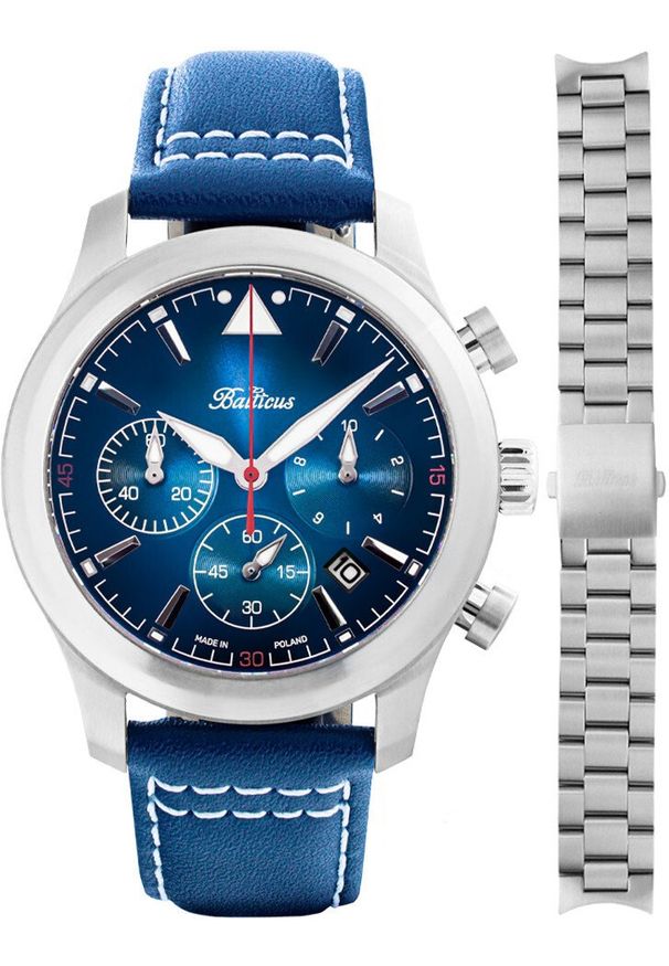 BALTICUS - Zegarek męski Balticus BALFSQCHBLU-P niebieski. Kolor: niebieski