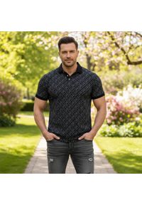 Bawełniana, Męska Koszulka Polo - Pako Jeans - Czarna, Wzór. Okazja: na co dzień. Typ kołnierza: polo. Kolor: czarny. Materiał: bawełna. Styl: casual #5