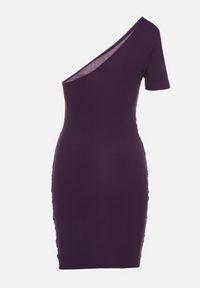 Born2be - Fioletowa Dopasowana Sukienka na Jedno Ramię Erllemia. Okazja: na imprezę. Kolor: fioletowy. Długość rękawa: krótki rękaw. Typ sukienki: dopasowane, proste #6