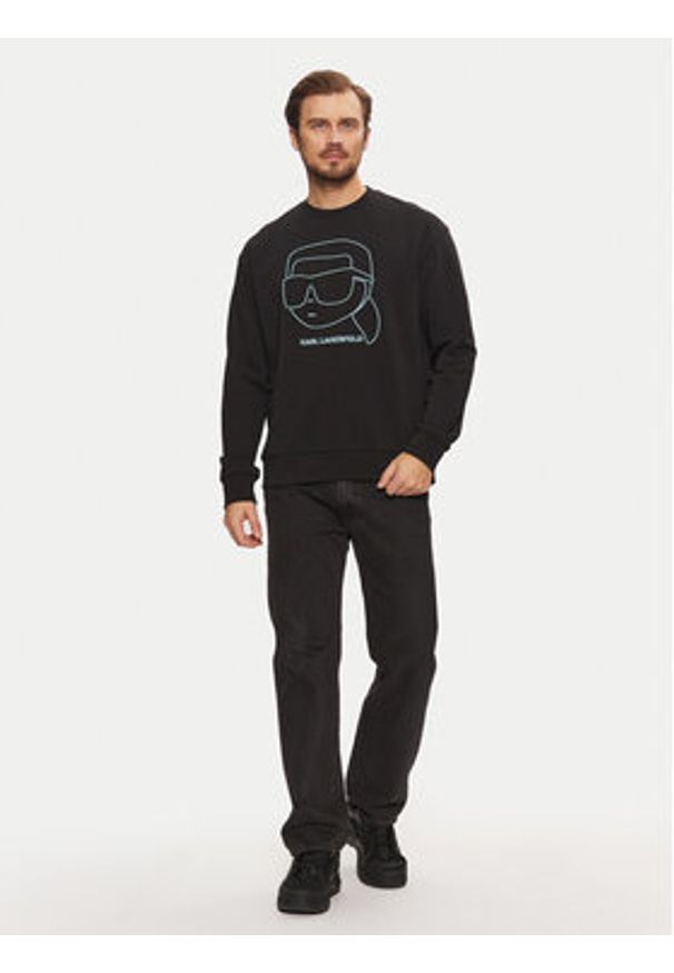 Karl Lagerfeld - KARL LAGERFELD Bluza 705176 551900 Czarny Regular Fit. Typ kołnierza: dekolt w karo. Kolor: czarny. Materiał: bawełna
