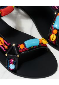 ELINA LINARDAKI - Czarne sandały Pacman ze zdobieniami. Zapięcie: rzepy. Kolor: czarny. Materiał: materiał. Wzór: aplikacja #2