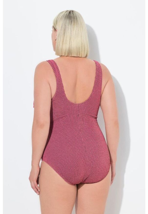ULLA POPKEN - Damskie Strój kąpielowy faktura karo miękki miseczki dekolt karo. Kolekcja: plus size. Kolor: różowy
