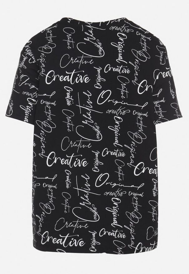Born2be - Czarny T-shirt Oversize z Bawełny Zdobiony Nadrukiem Sinelra. Okazja: na co dzień. Kolor: czarny. Materiał: bawełna. Wzór: nadruk, aplikacja. Styl: elegancki, klasyczny, casual