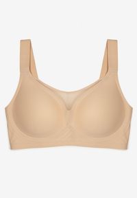 Born2be - Beżowy Gładki Biustonosz z Siateczkową Wstawką i Szerokimi Ramiączkami Salandrea. Kolor: beżowy. Rodzaj stanika: wyciągane miseczki. Wzór: gładki #3