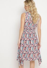 Born2be - Bordowo-Niebieska Bawełniana Sukienka Kopertowa o Rozkloszowanym Kroju w Kwiatowy Print Brosa. Kolor: beżowy. Materiał: bawełna. Wzór: kwiaty, nadruk. Typ sukienki: kopertowe #3